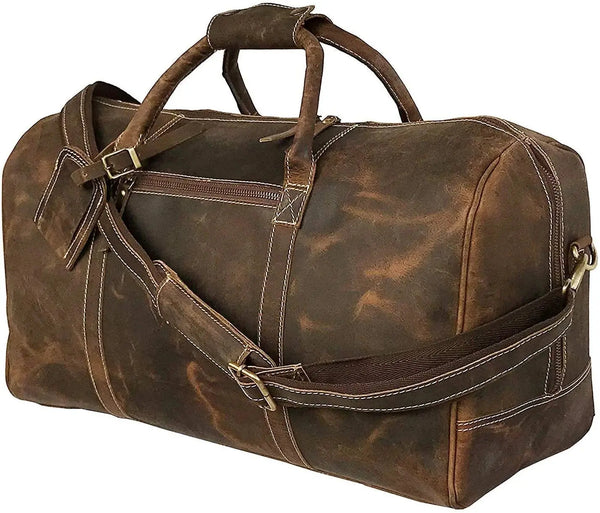 24 Inch Brown Leather Duffel Bags for Men and Women Full Grain Leather Travel Overnight Weekend Leather Bags