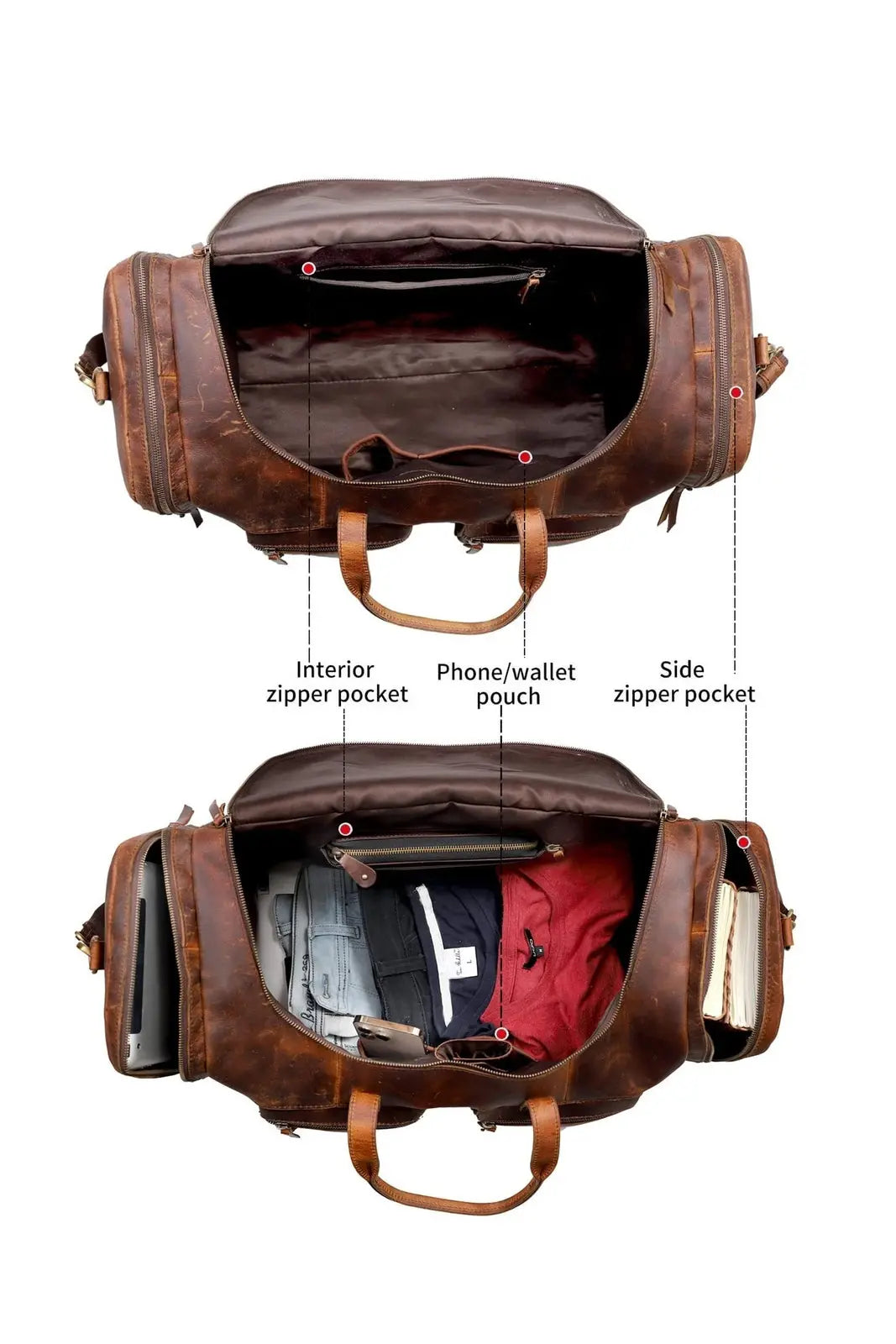 28" Vintage Duffel Classic Style with Modern Outlook Retro Thick Full Grain C...