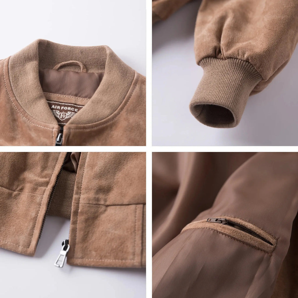 Men'S Baseball Leather Jacket Vintage Bomber Suede Jackets (3XL, Cognac)