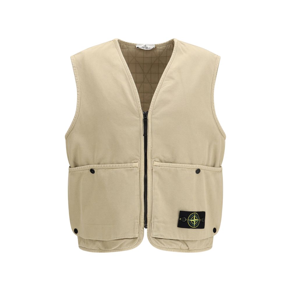 Stone Island Beige Cotton Sleveless Jacket Stone Island