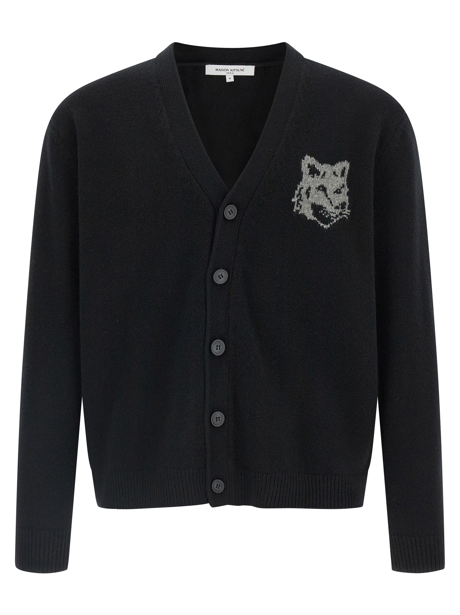 Maison Kitsuné Black Merino Wool Cardigan Maison Kitsuné