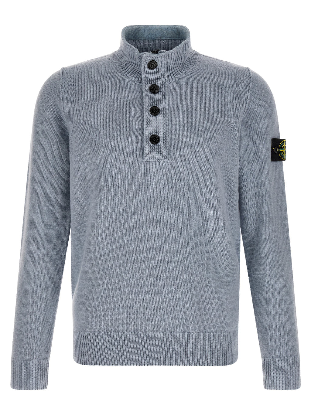 Stone Island light blue virgin wool half-button cardigan front view