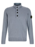 Stone Island light blue virgin wool half-button cardigan front view