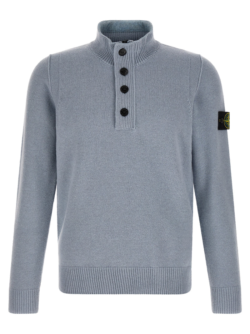 Stone Island light blue virgin wool half-button cardigan front view
