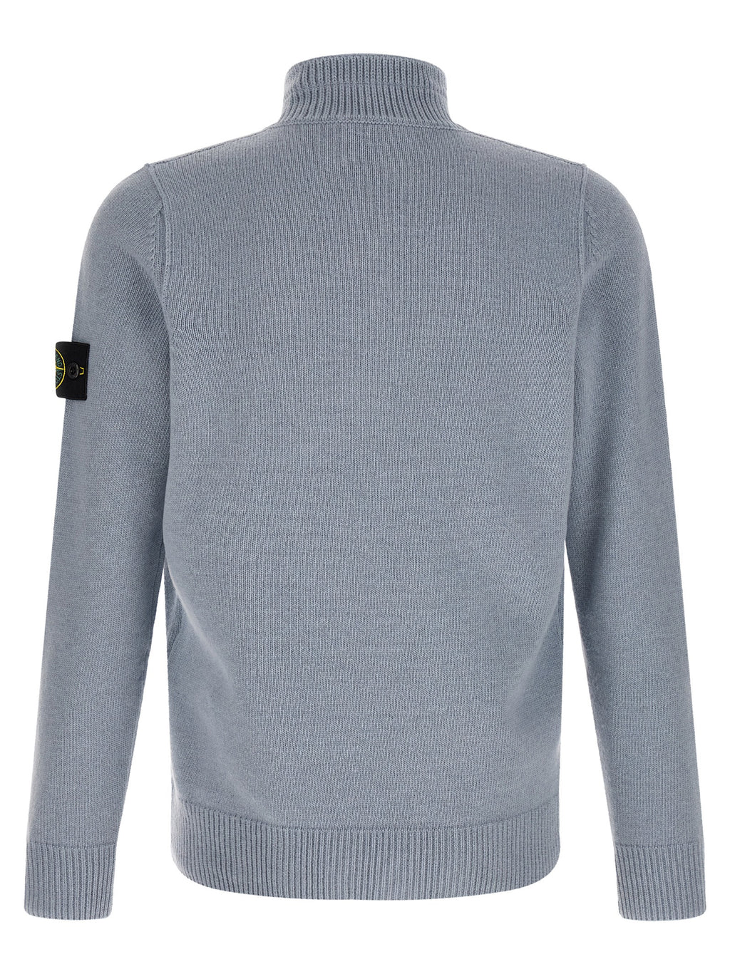 Stone Island light blue wool cardigan ribbed stand collar detail