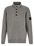 Stone Island melange grey virgin wool half-button cardigan front view