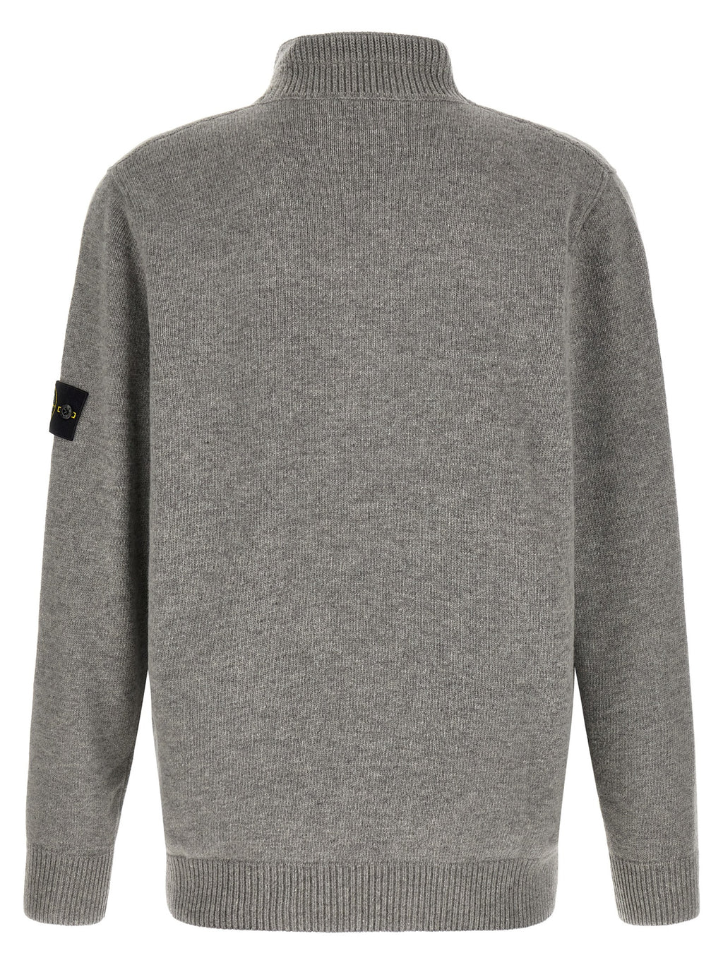 Stone Island grey wool cardigan ribbed stand collar detail