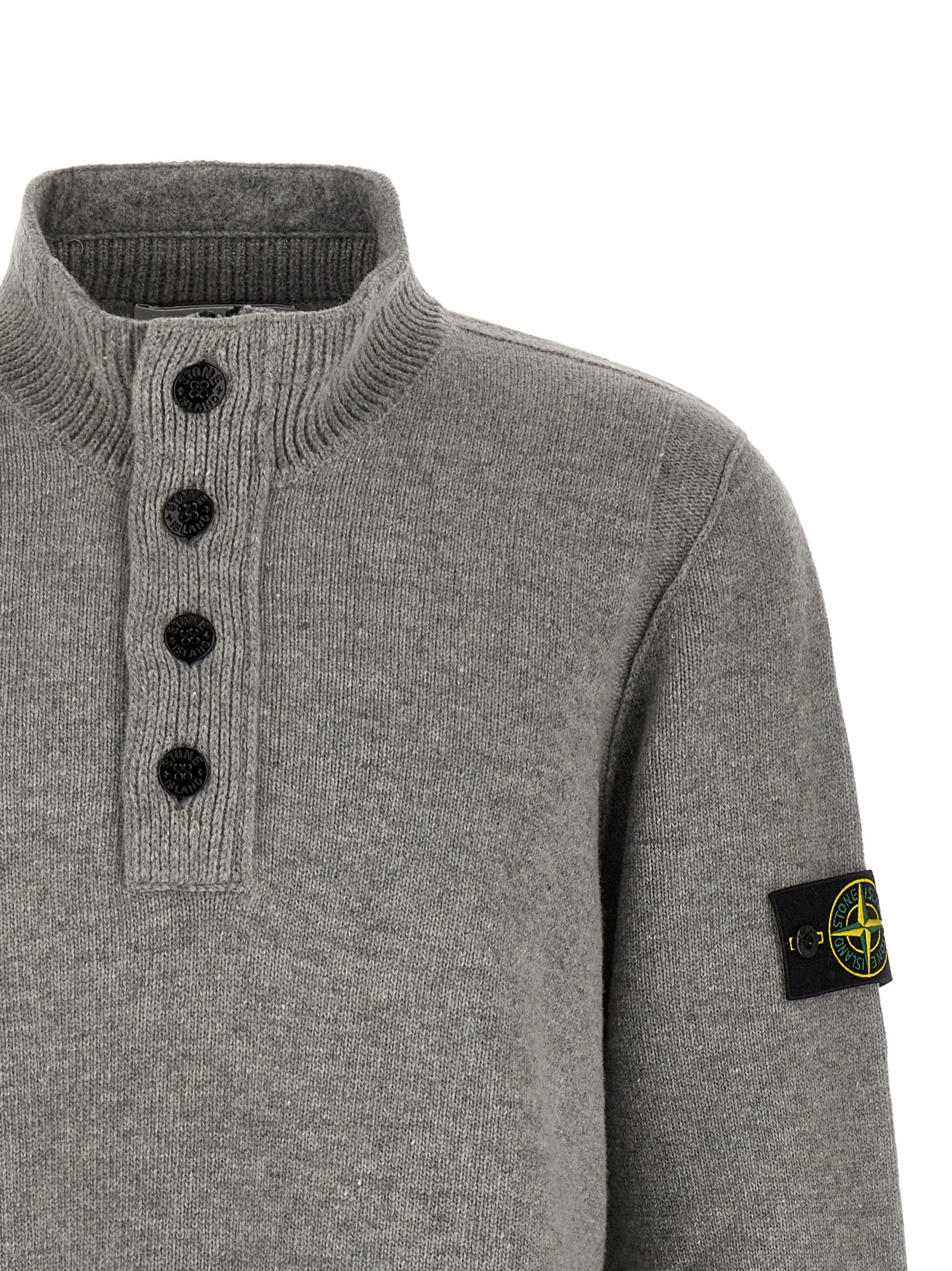 Stone Island grey wool cardigan compass badge at left sleeve