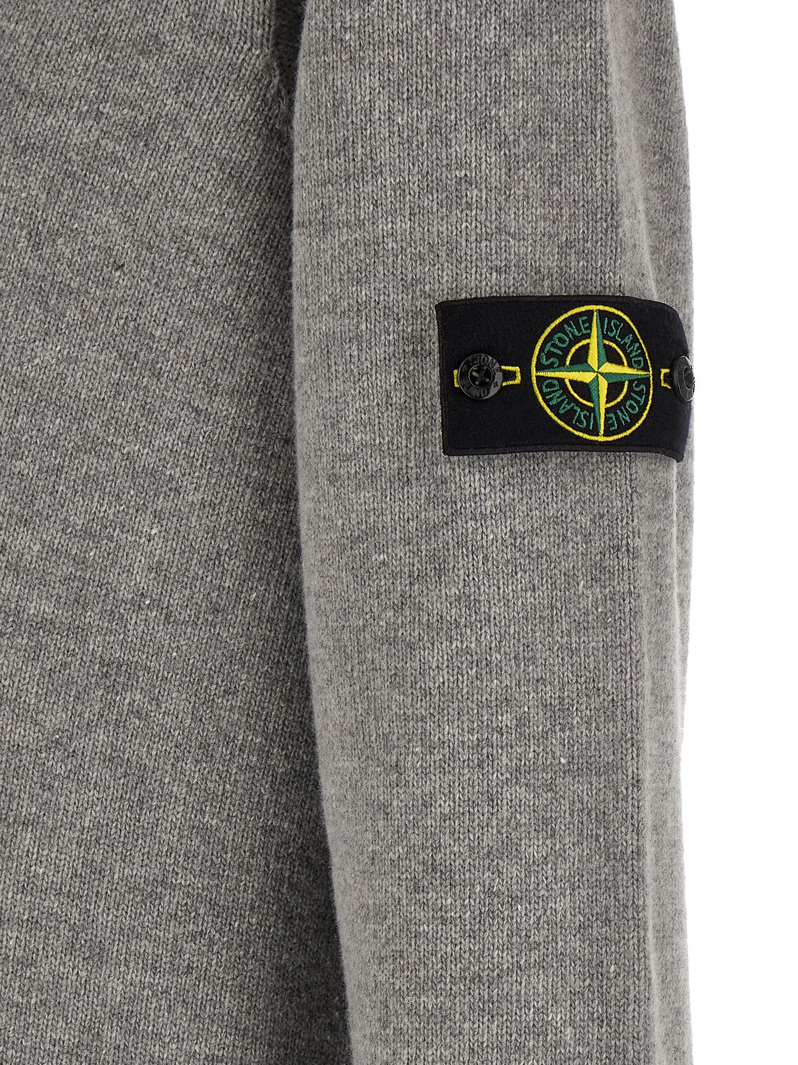 Stone Island grey wool cardigan trompe l'oeil button detail