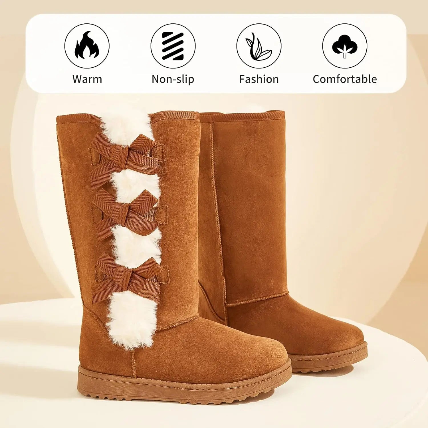 Women'S Winter Boots Mid Calf Boots Fuzzy Boots Snow Boots Fur Lined Warm Boots(Tall Chestnut.Us10)