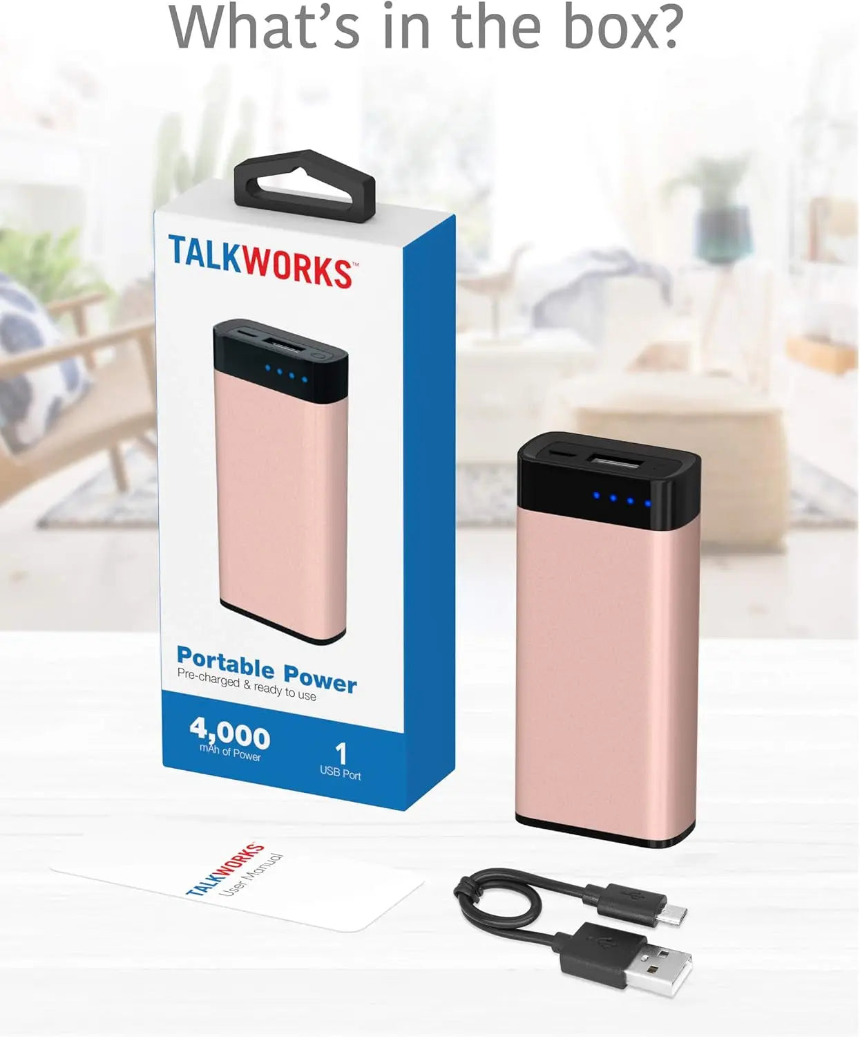 TALK WORKS Portable Charger - Fast Charging Power Bank Compatible with Iphone 13/Pro/Pro Max, 14/Plus/Pro/Pro Max, 12, 11, XR, XS, X, 8, 7, 6, SE, Ipad, Android -External Cell Phone Backup (Rose Gold)