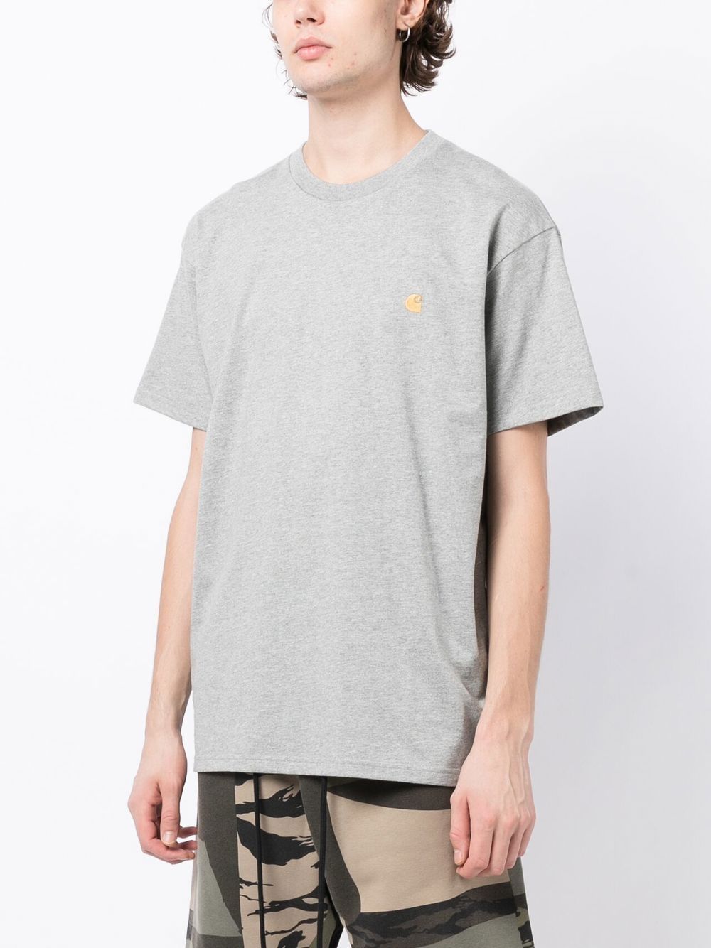 Carhartt WIP Logo Cotton T-Shirt – Heather Grey/Gold Carhartt Wip Main