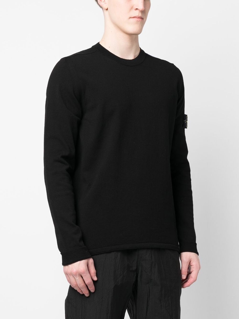 Stone Island Stone Island Compass motif ribbed cuffs Cotton crewneck sweater Stone Island