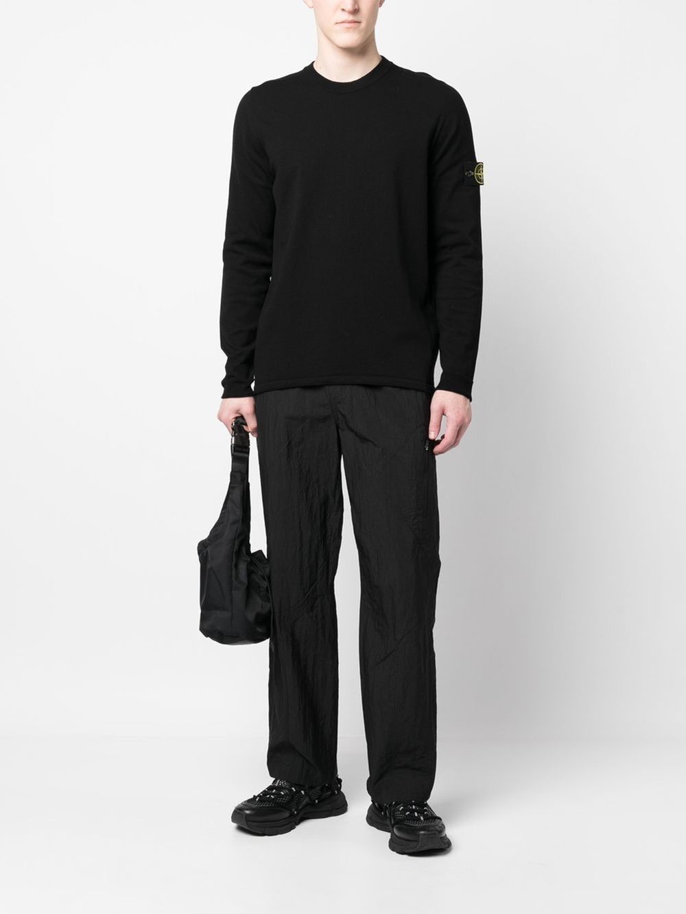 Stone Island Stone Island Compass motif ribbed cuffs Cotton crewneck sweater Stone Island