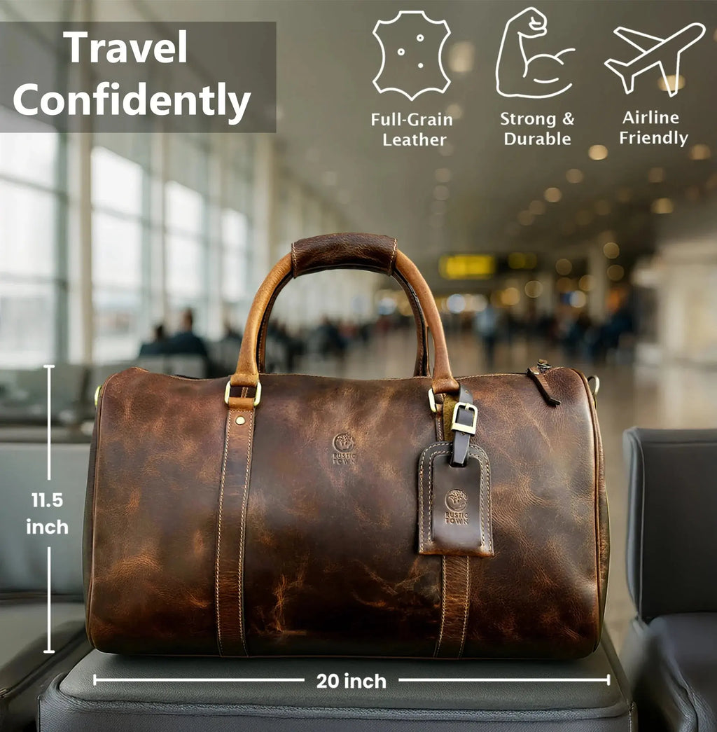 Leather Duffle Bag for Men Travel Gym Sports Carry on Luggage Duffel Bag Overnight Weekender Gift by