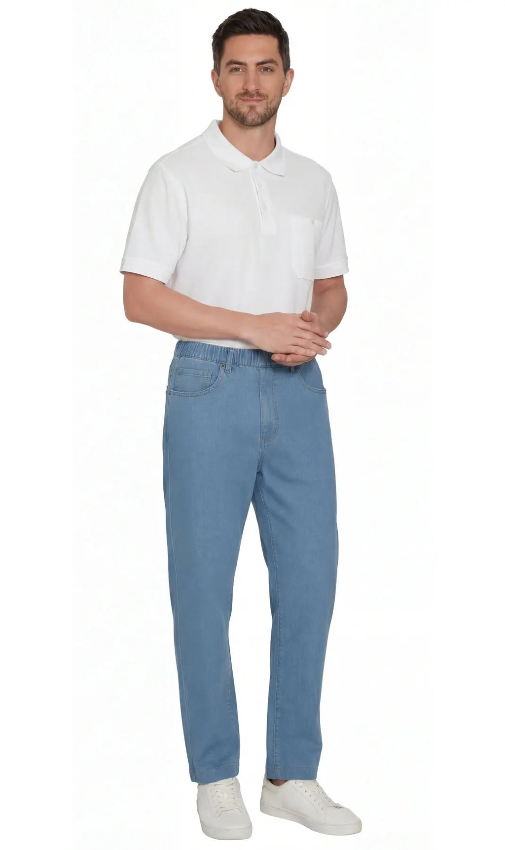 Men's Lightweight Pull-On Denim Pants – Easy Fit Elastic Waist TURTLE BAY APPAREL