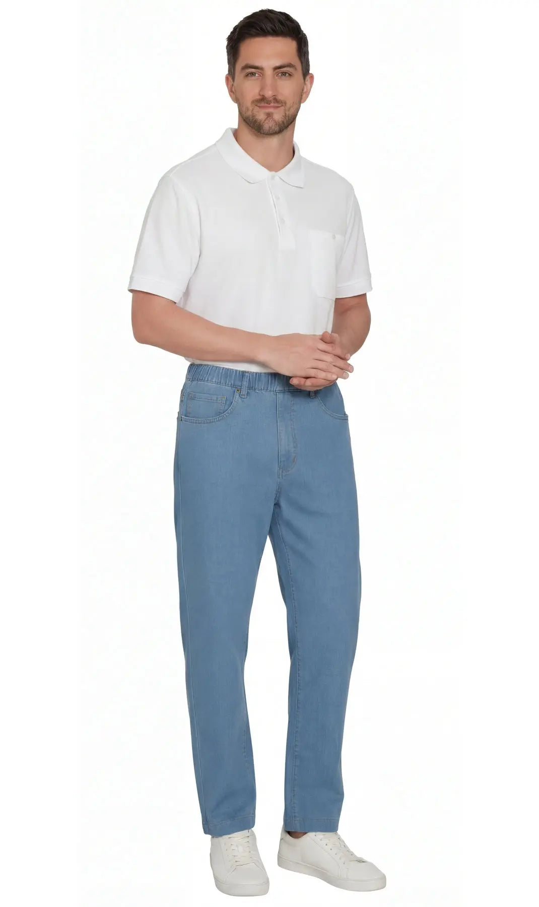 Men's Lightweight Pull-On Denim Pants – Easy Fit Elastic Waist TURTLE BAY APPAREL