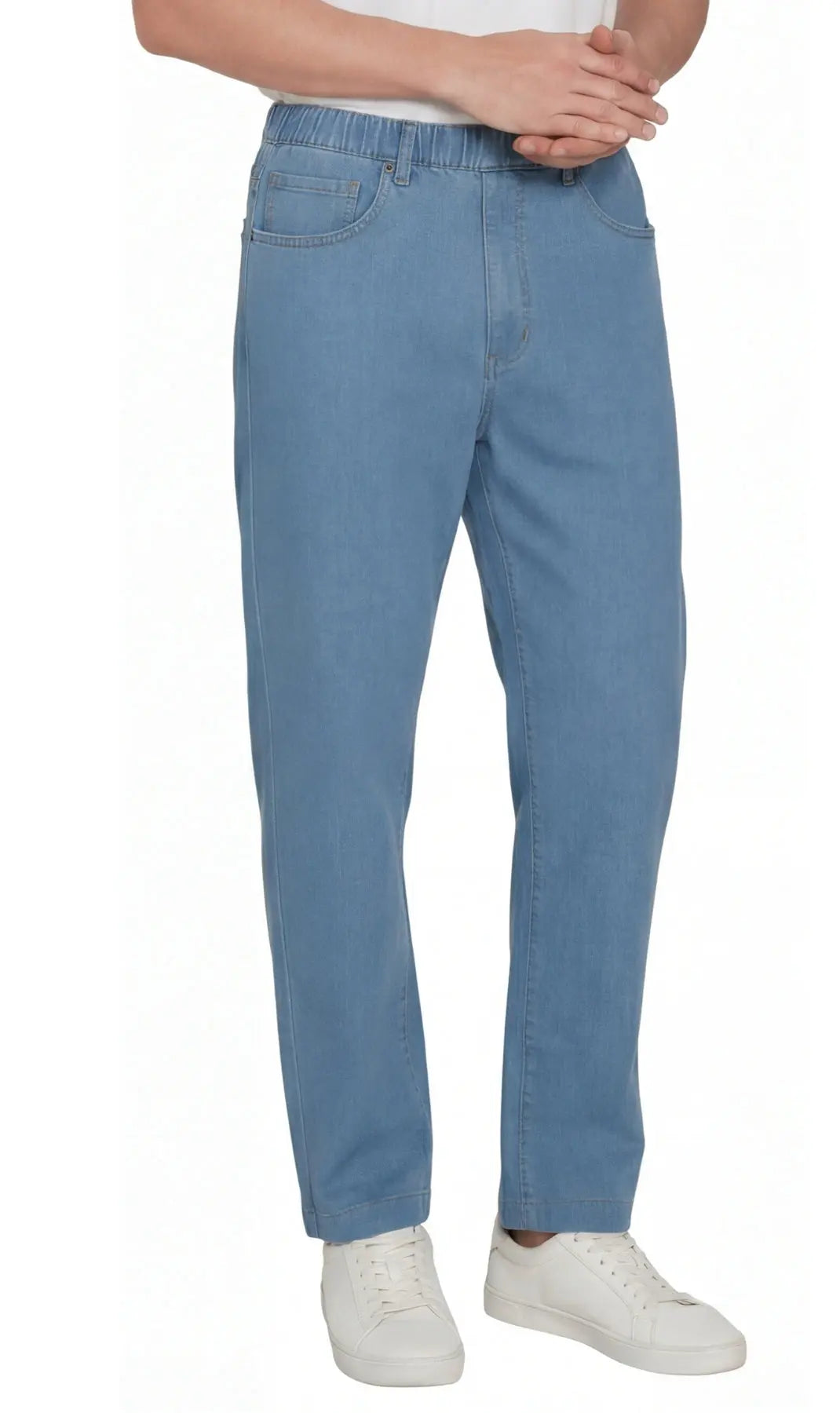 Men's Lightweight Pull-On Denim Pants – Easy Fit Elastic Waist TURTLE BAY APPAREL