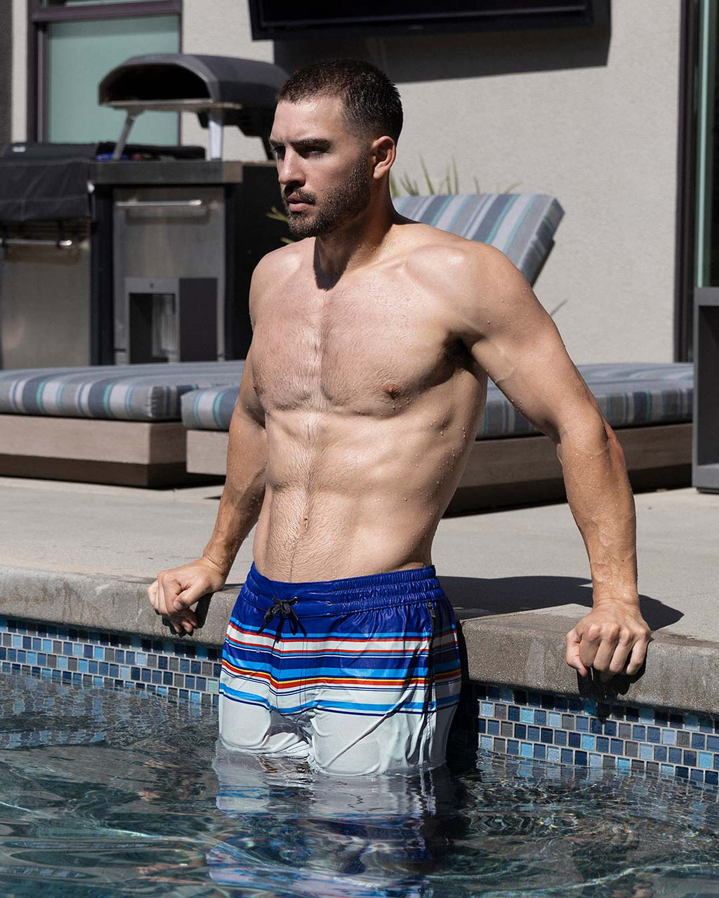 Swim Shorts Navy White Horizontal Stripes C-IN2 New York