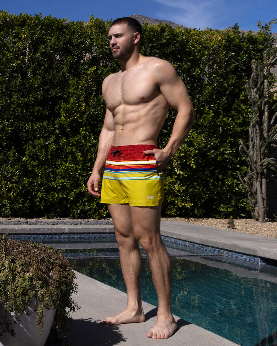 Swim Shorts Red Yellow Horizontal Stripes C-IN2 New York