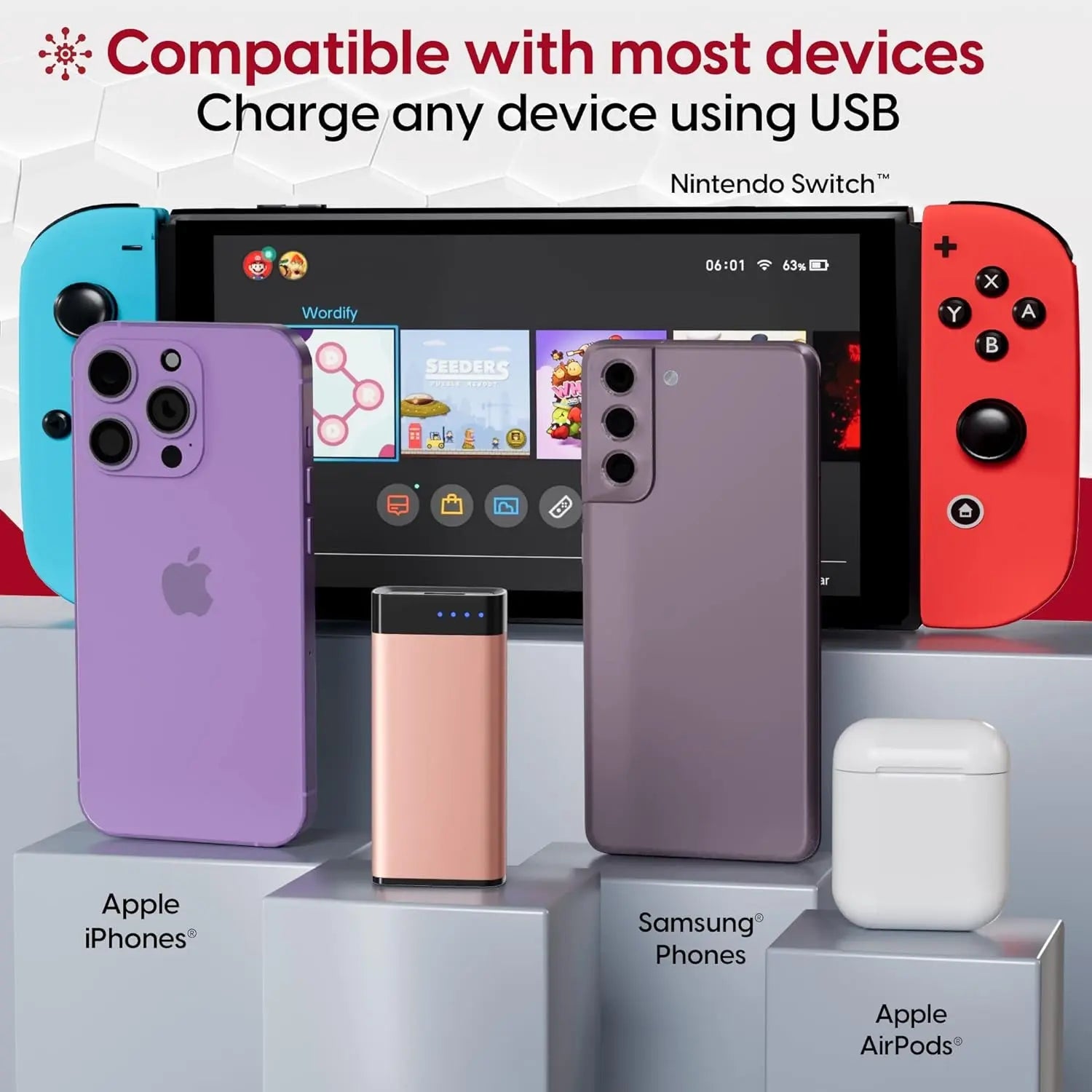 TALK WORKS Portable Charger - Fast Charging Power Bank Compatible with Iphone 13/Pro/Pro Max, 14/Plus/Pro/Pro Max, 12, 11, XR, XS, X, 8, 7, 6, SE, Ipad, Android -External Cell Phone Backup (Rose Gold)