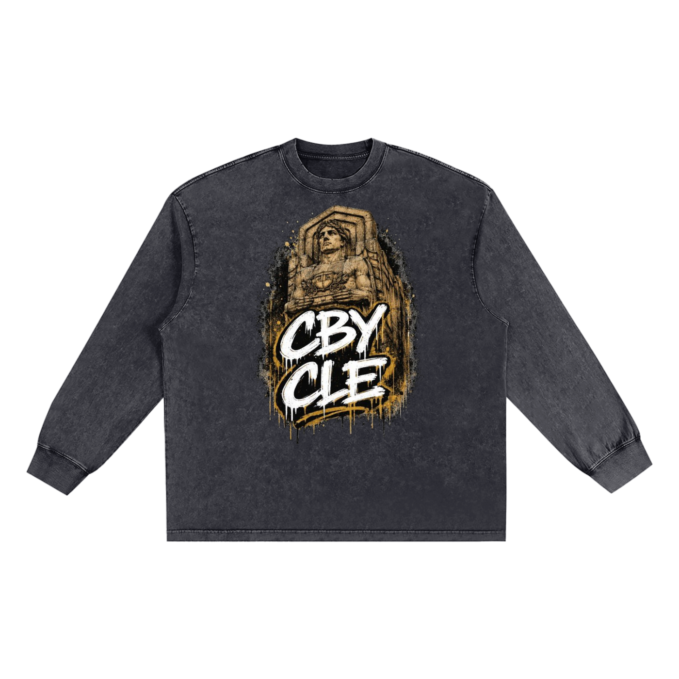 Cranberry's CBY CLE Stacked Graffiti Snow Wash Frayed Long Sleeve Tee