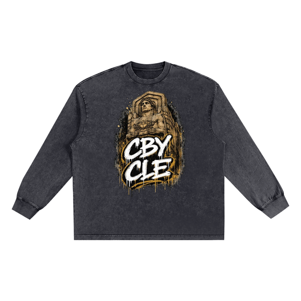 Cranberry's CBY CLE Stacked Graffiti Snow Wash Frayed Long Sleeve Tee ODMPOD