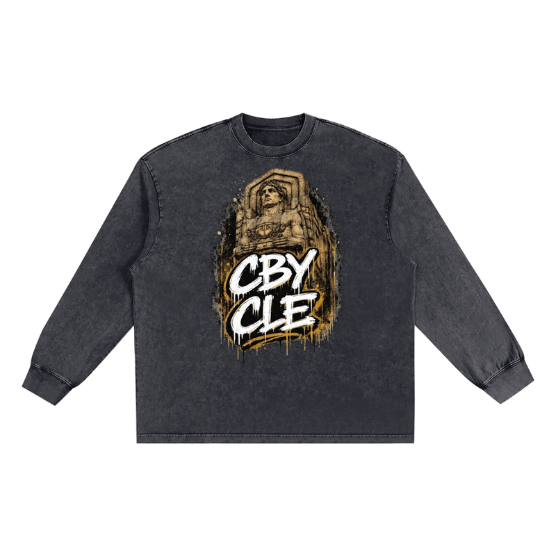 Cranberry's CBY CLE Stacked Graffiti Snow Wash Frayed Long Sleeve Tee ODMPOD