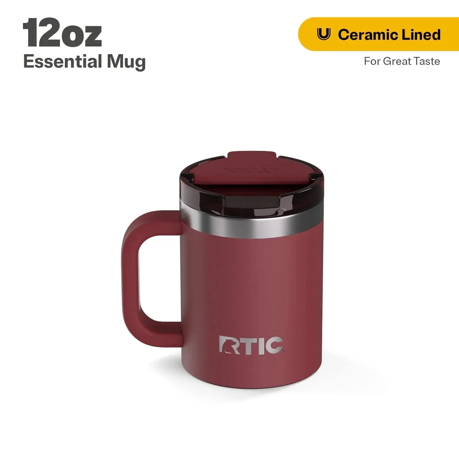 12 Oz Ceramic Lined Insulated Essential Mug, Wide Mouth, Leak-Resistant Lid, Black Cherry