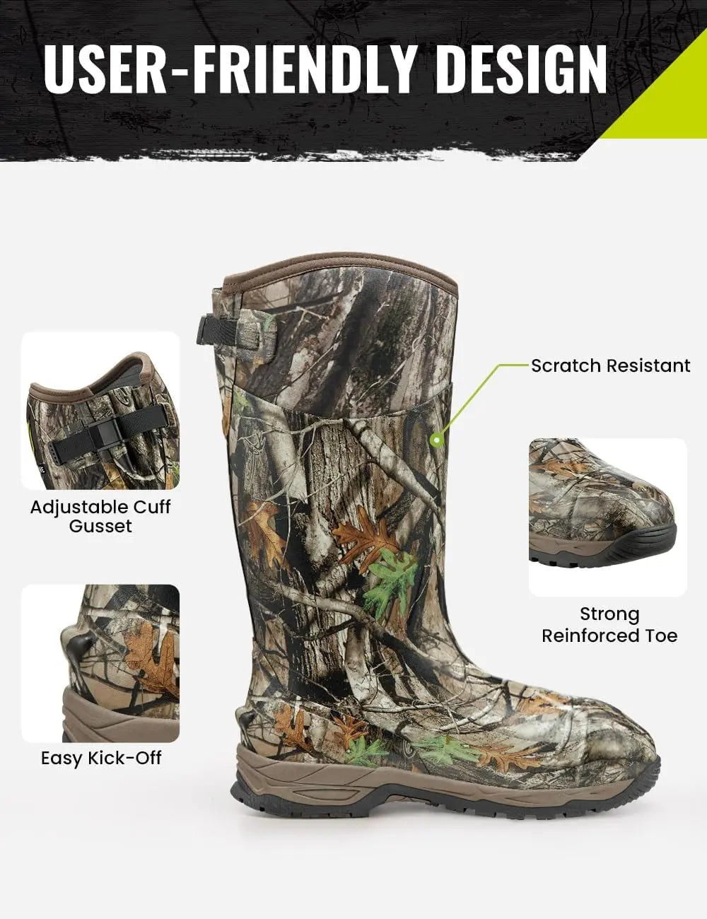 Rubber Hunting Boots, Waterproof Insulated Next Camo G2 Warm Rubber Boots with 7