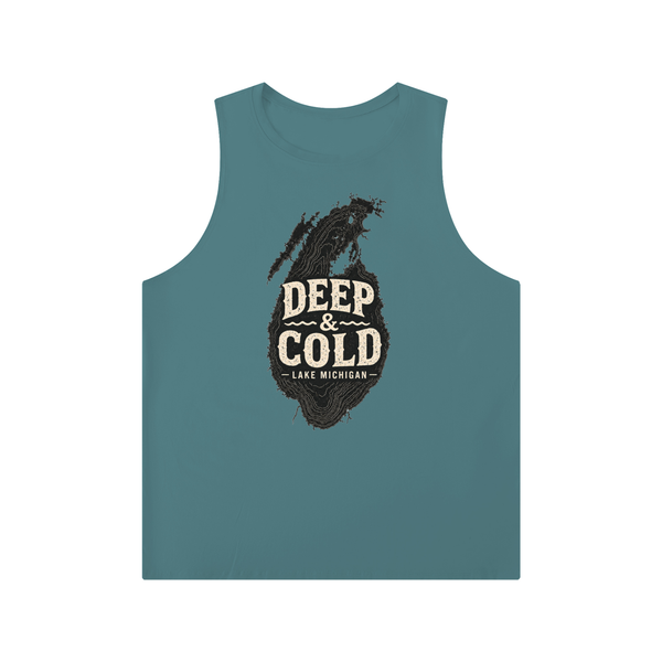 CBY CHI Deep & Cold crewneck tank in light blue, Lake Michigan 923 graphic