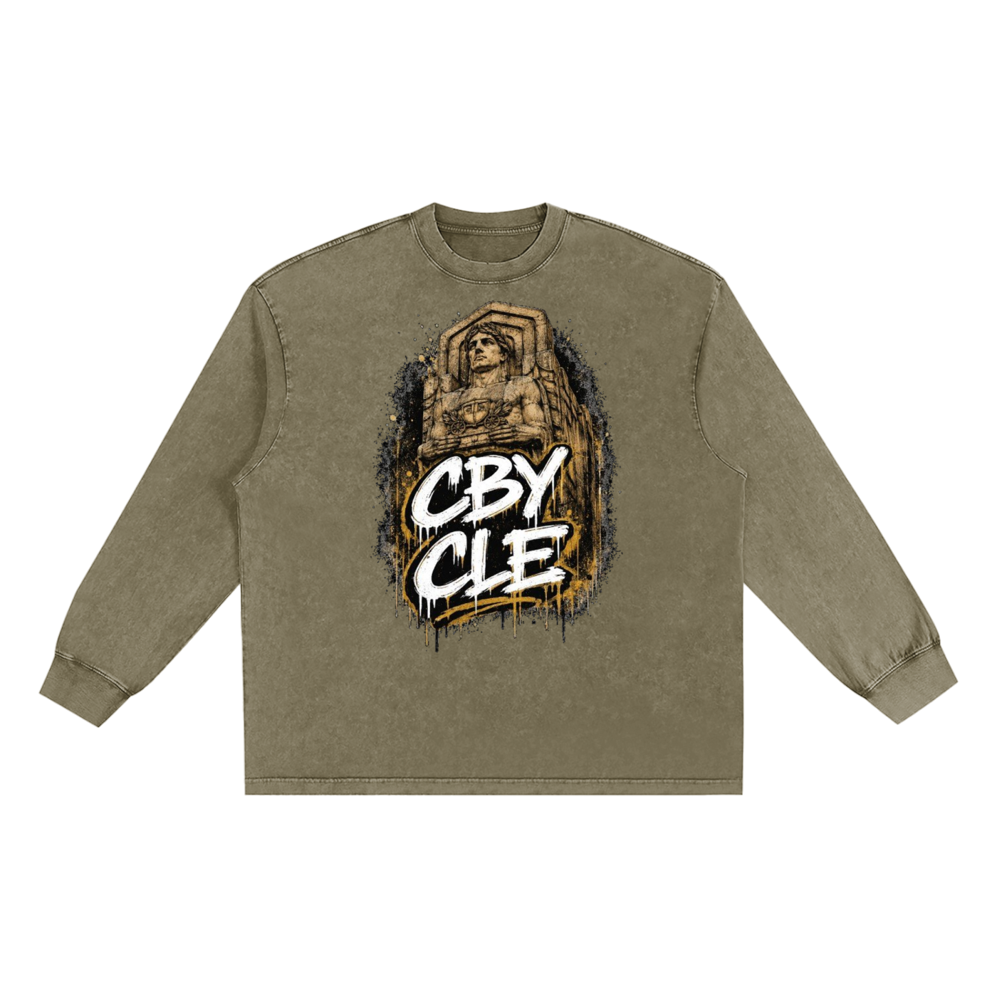 Cranberry's CBY CLE Stacked Graffiti snow wash frayed long sleeve tee, graffiti chest print