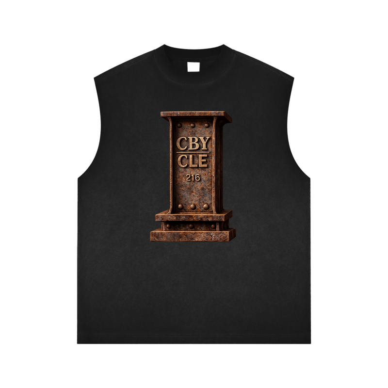 CBY CLE Steel Mark Forge reverse-washed tank top, cast-iron 216 graphic, Cranberry's house label
