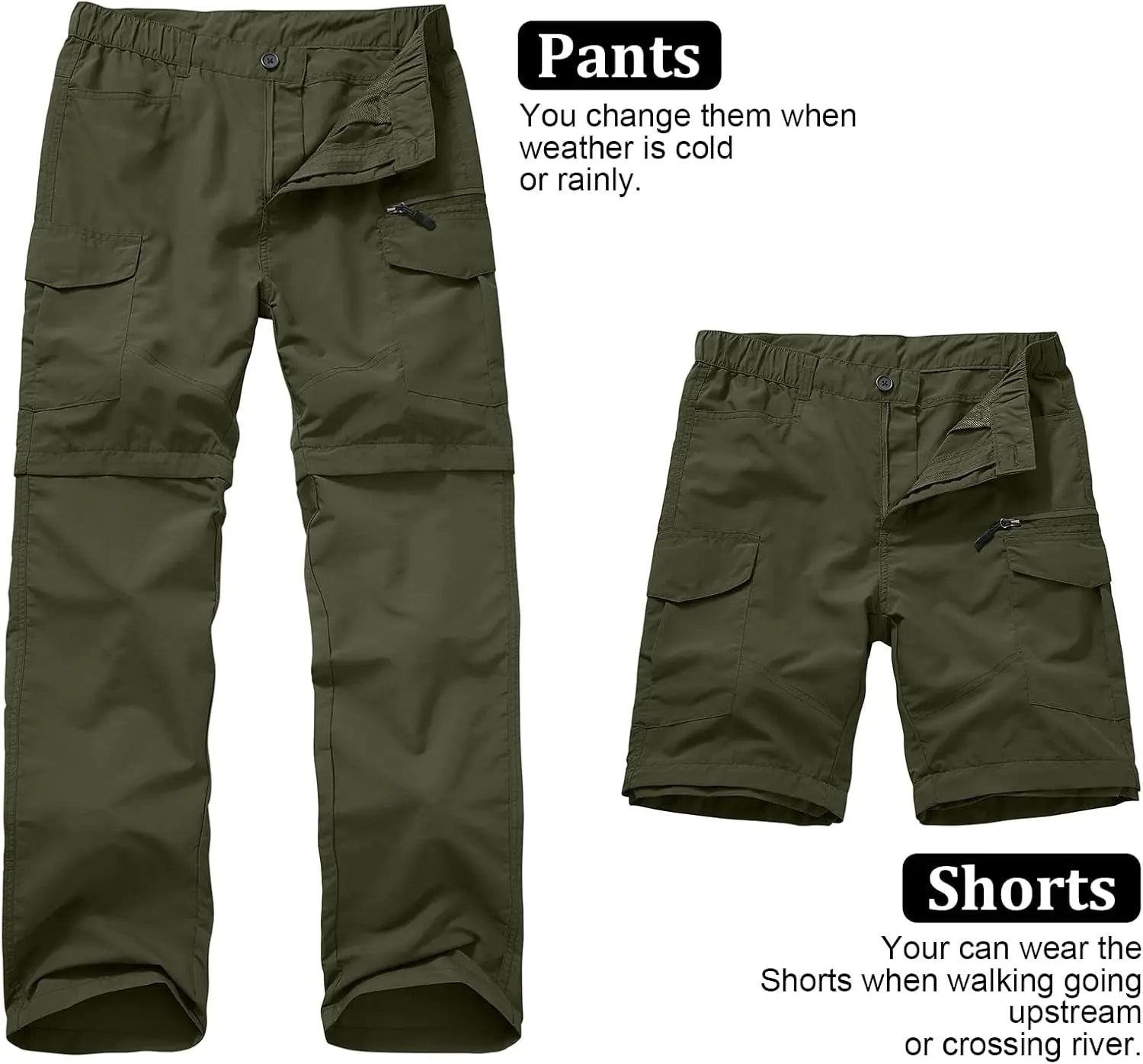 Mens Hiking Pants Quick Dry Lightweight Fishing Convertible Zip off Safari Trousers
