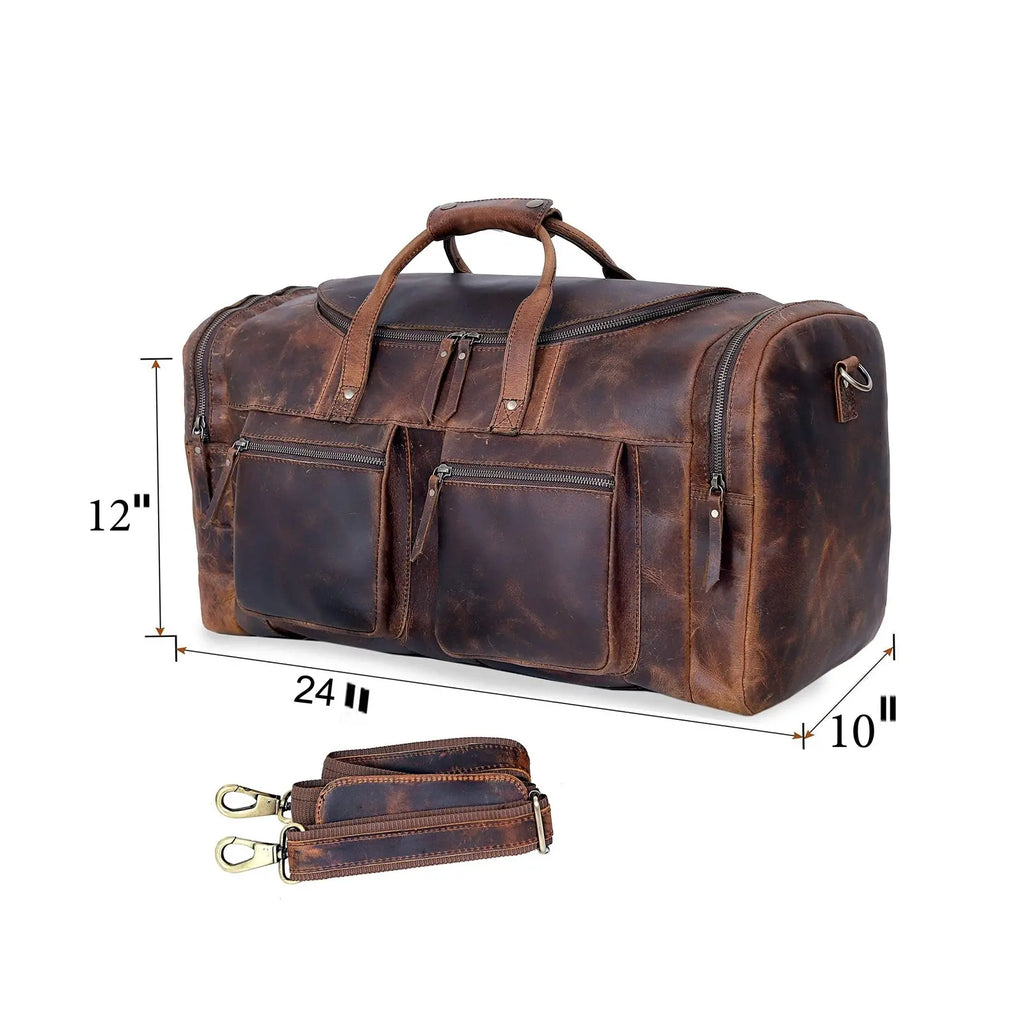 28" Vintage Duffel Classic Style with Modern Outlook Retro Thick Full Grain C...