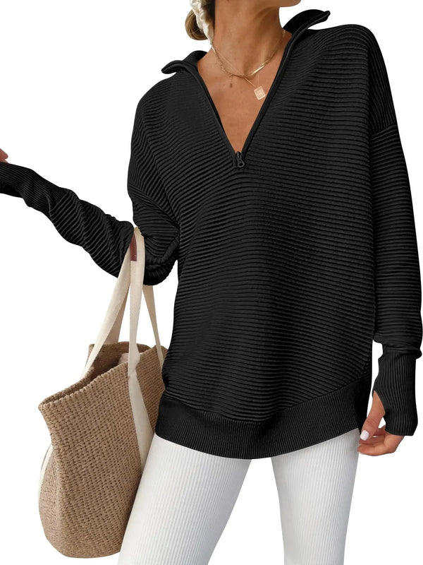 Women Quarter Zip Sweaters Long Sleeve Casual Ribbed Knit Pullover Sweater Fall Trendy Tops