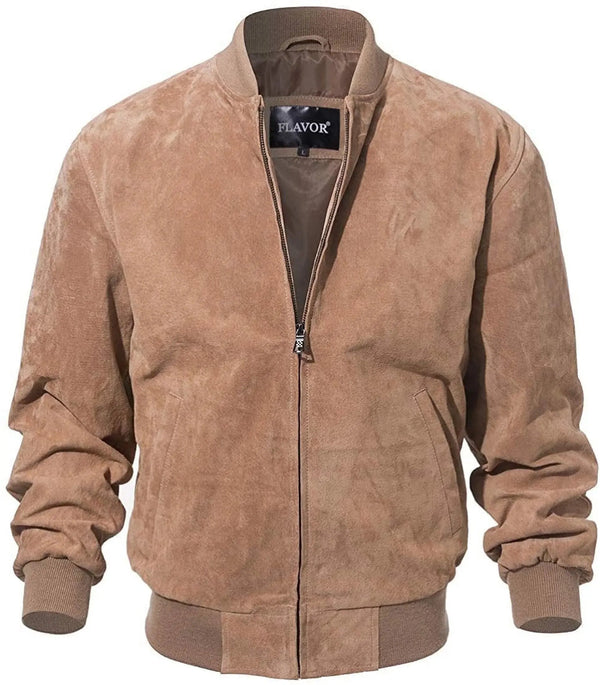 Men'S Baseball Leather Jacket Vintage Bomber Suede Jackets (3XL, Cognac)