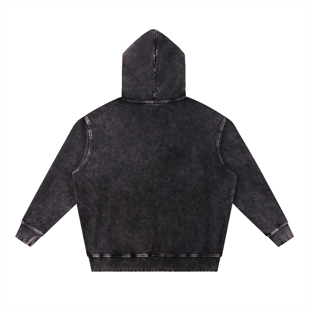 Cranberry's CBY CLE Cleveland Guardian Snow Wash Hand-Frayed Heavyweight Hoodie — Black