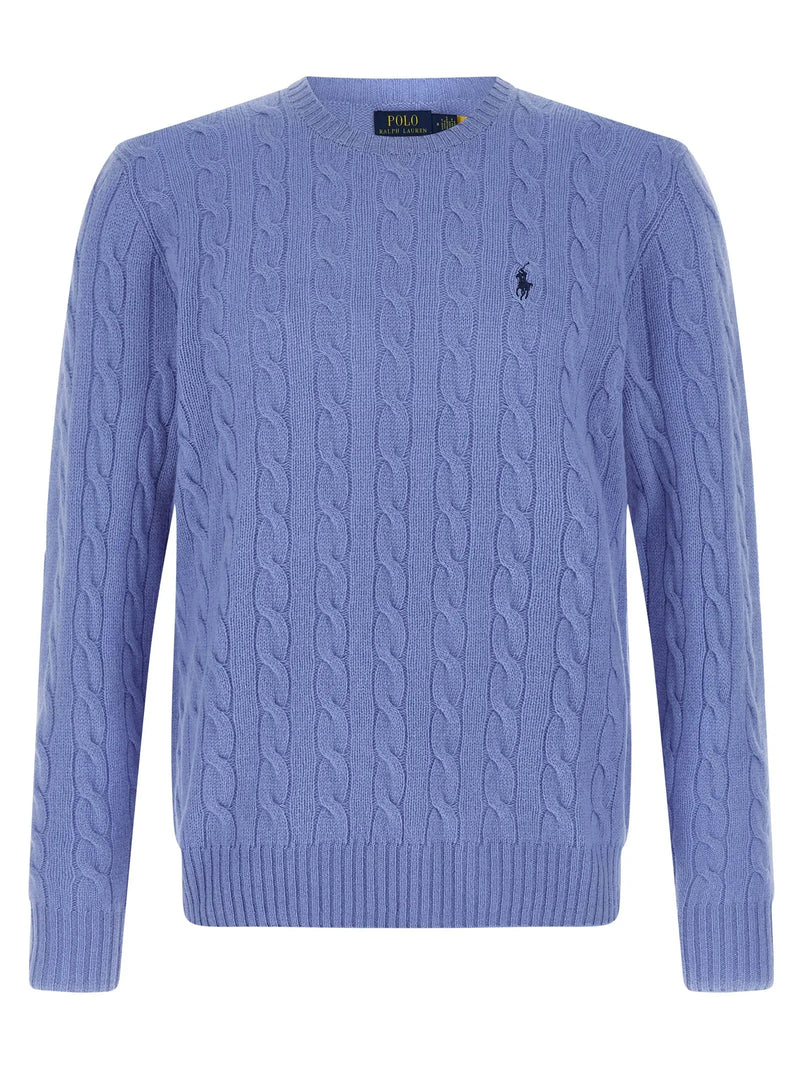 Polo Ralph Lauren Braided Wool & Cashmere Sweater — Light Blue Polo Ralph Lauren