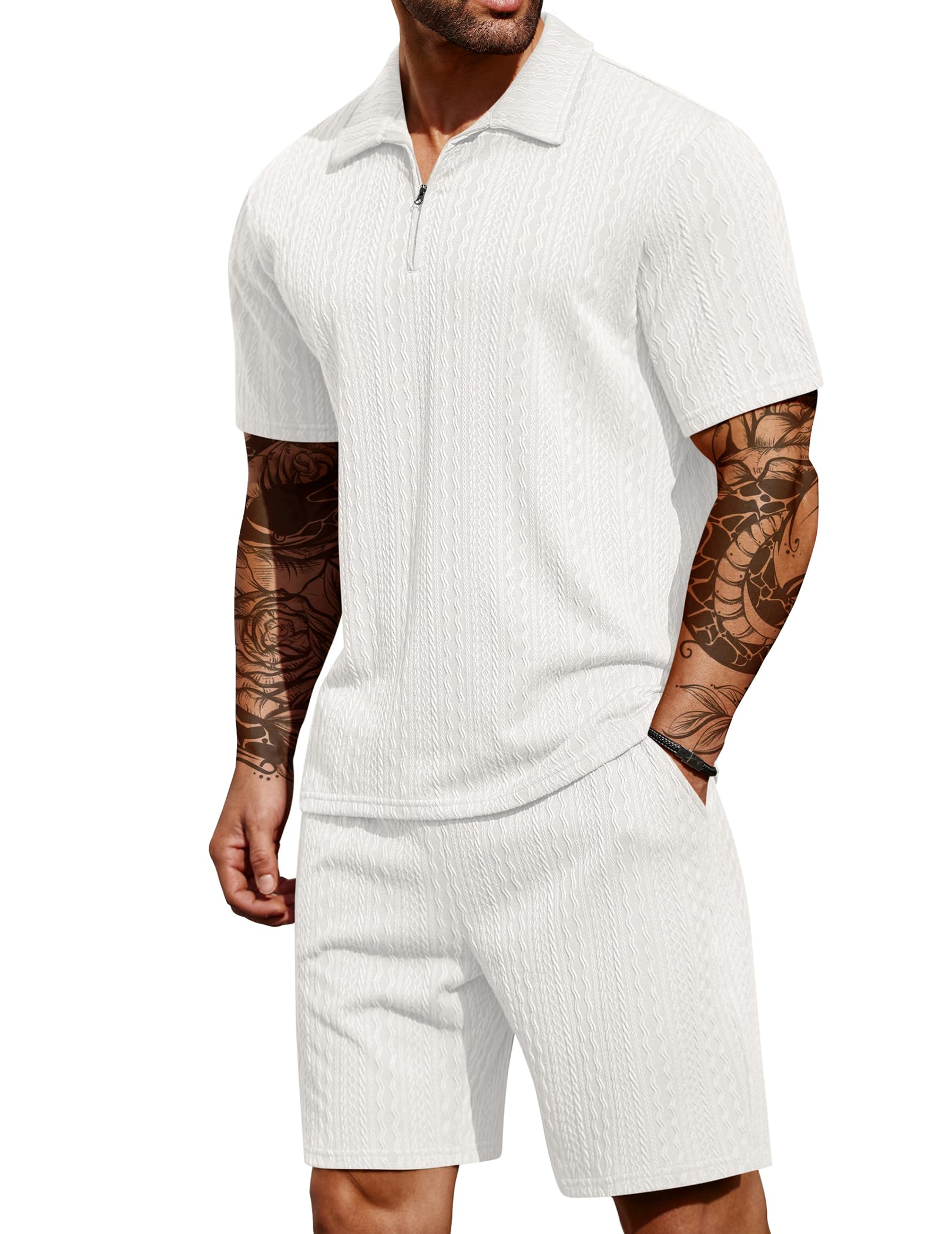 COOFANDY Men's 2 Pieces Outfits Casual Quarter Zip Polo Shirt and Shorts Set Athletic Jogging Summer Tracksuit COMFORT BOUTIQUE