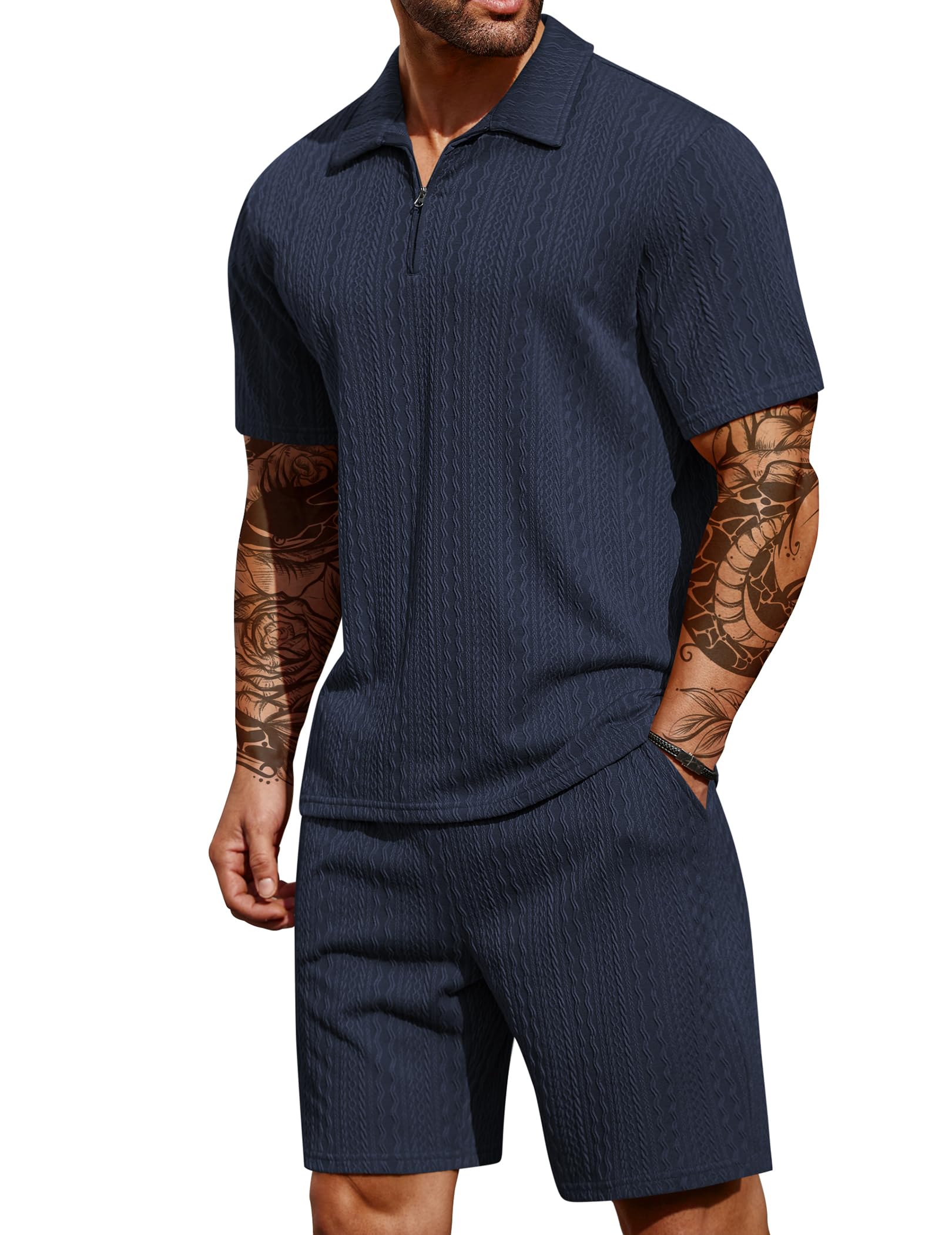 COOFANDY Men's 2 Pieces Outfits Casual Quarter Zip Polo Shirt and Shorts Set Athletic Jogging Summer Tracksuit COMFORT BOUTIQUE