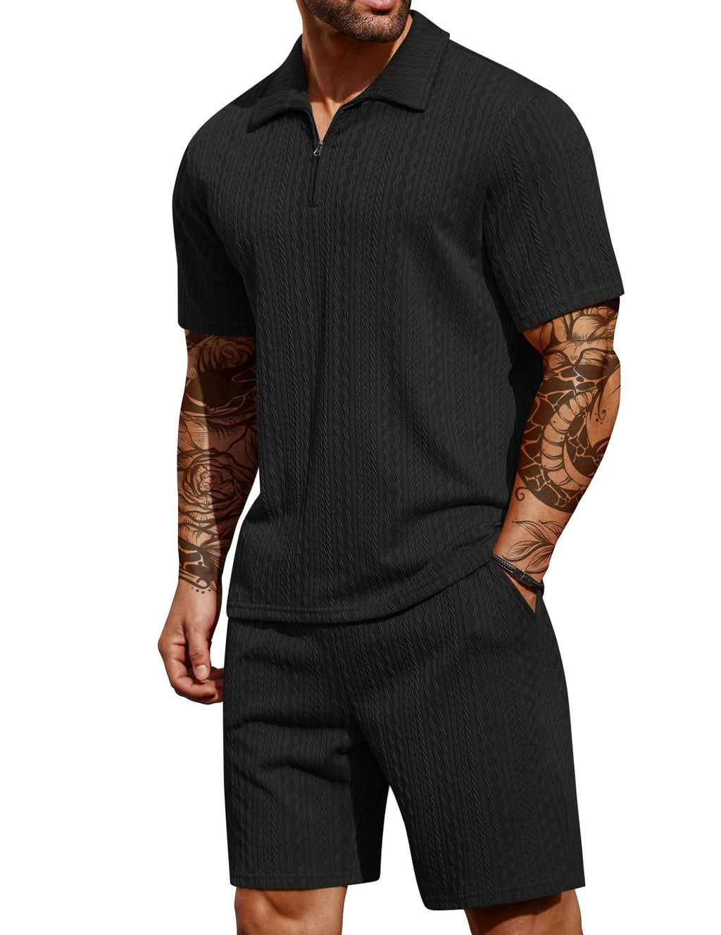 COOFANDY Men's 2 Pieces Outfits Casual Quarter Zip Polo Shirt and Shorts Set Athletic Jogging Summer Tracksuit COMFORT BOUTIQUE