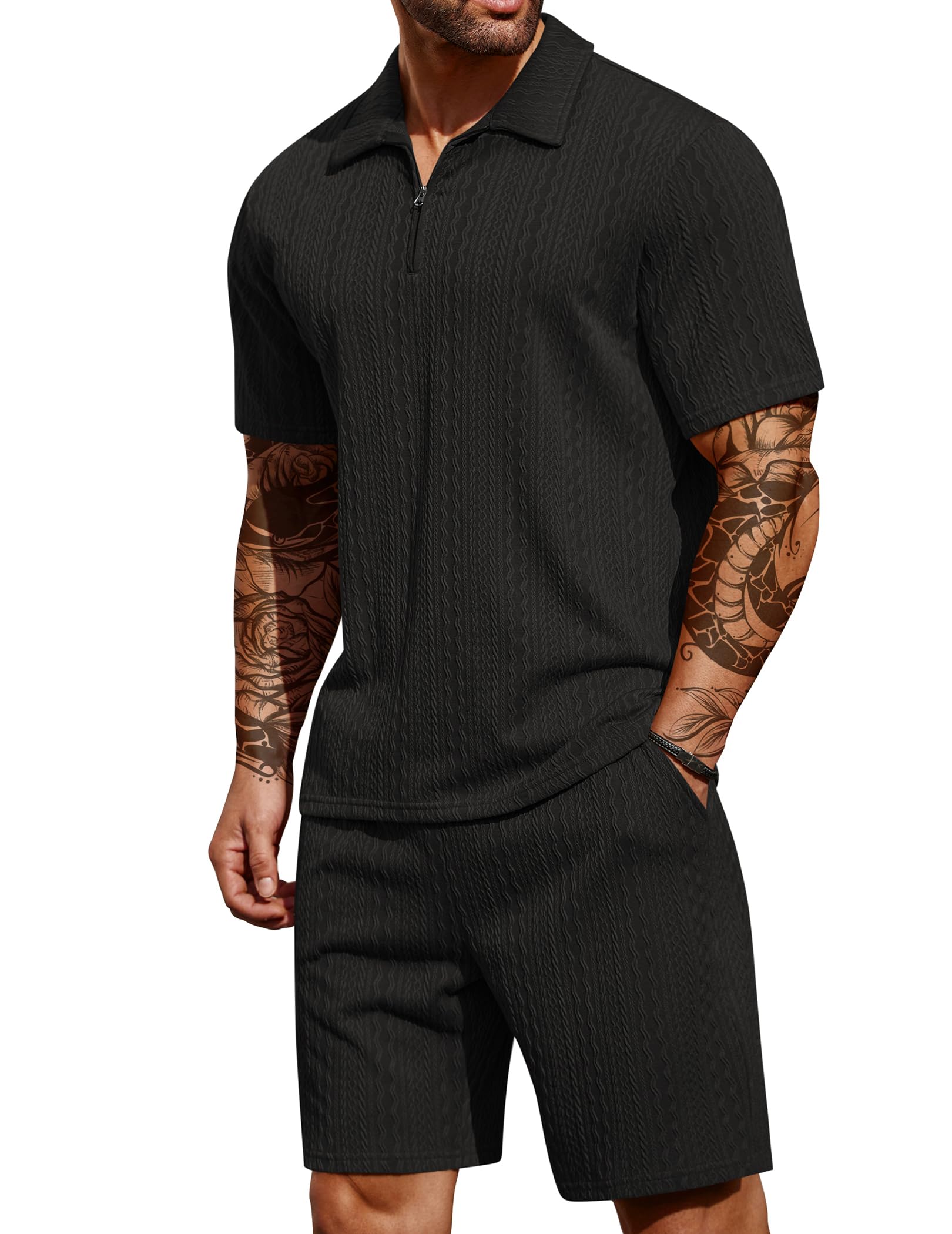 COOFANDY Men's 2 Pieces Outfits Casual Quarter Zip Polo Shirt and Shorts Set Athletic Jogging Summer Tracksuit COMFORT BOUTIQUE