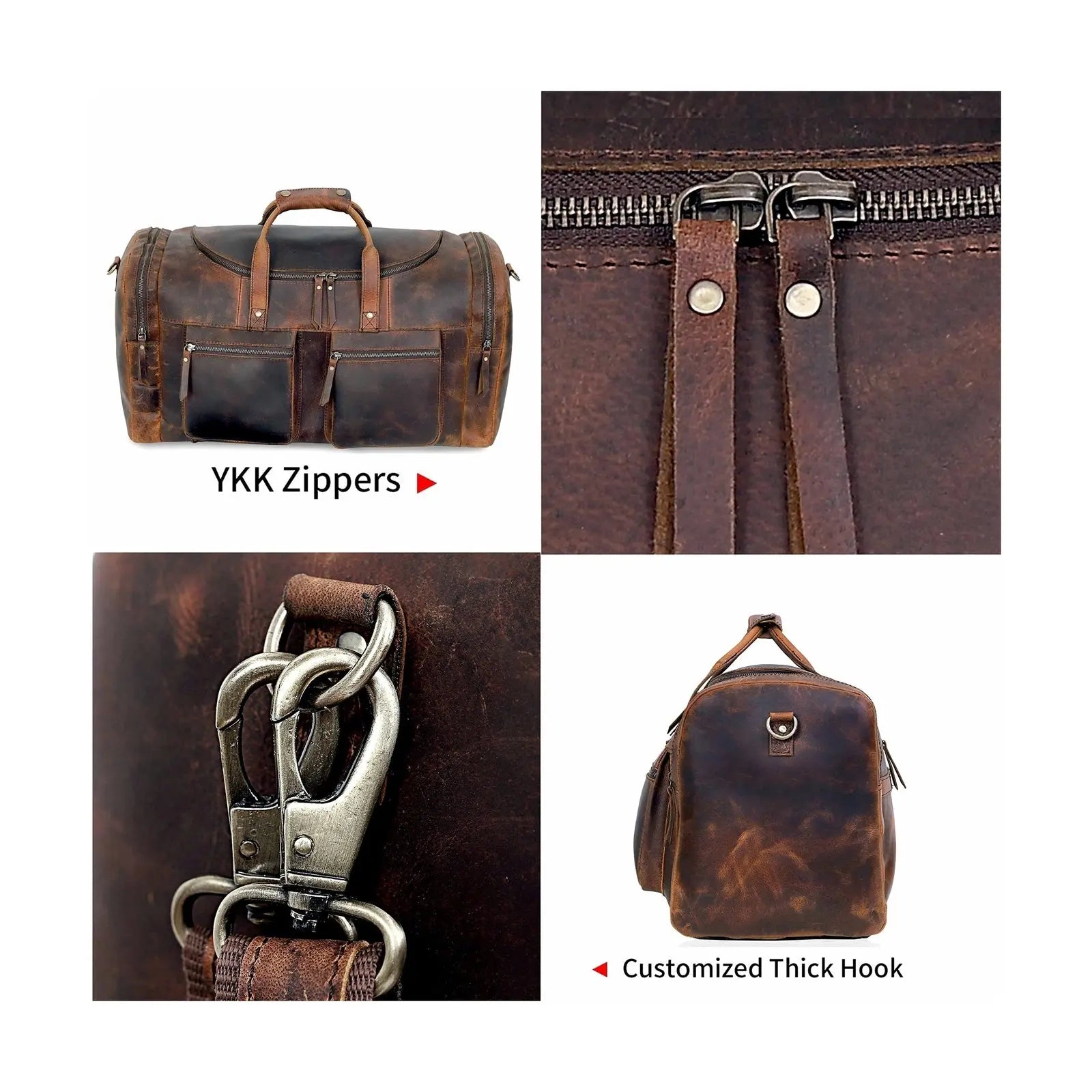 28" Vintage Duffel Classic Style with Modern Outlook Retro Thick Full Grain C...