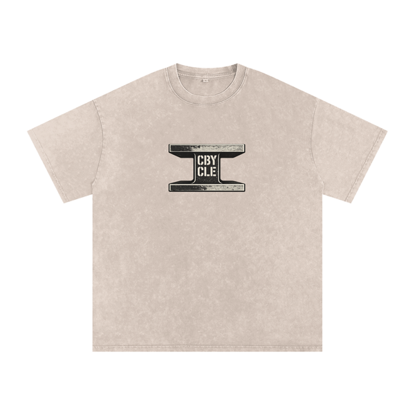 CBY CLE Steel Mark Oversized Tee — Snow Wash Light Cranberry's