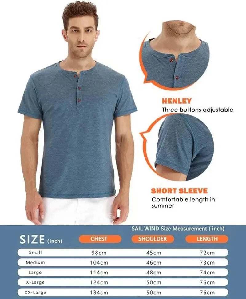 Classic Henley Style Three Button Henley Closure, Mens Henley Short Sleeve T-Shirt Cotton Casual Shirt Mens Shirtssummer Daily T-Shirts