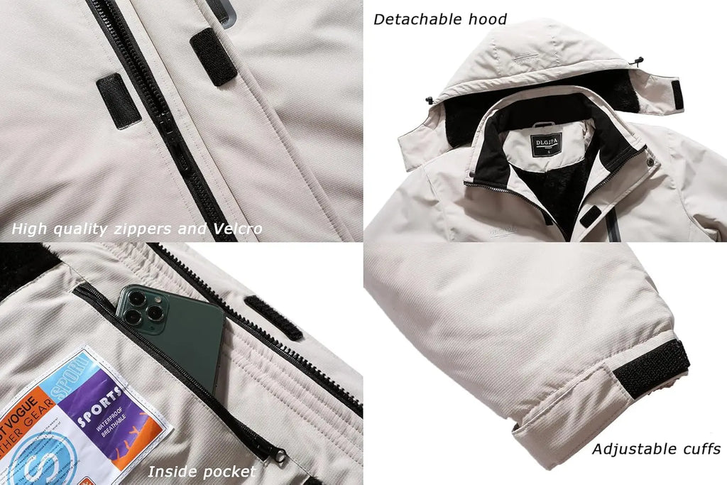 Men'S Mountain Waterproof Ski Jacket Hooded Windbreakers Windproof Raincoat Winter Warm Snow Coat