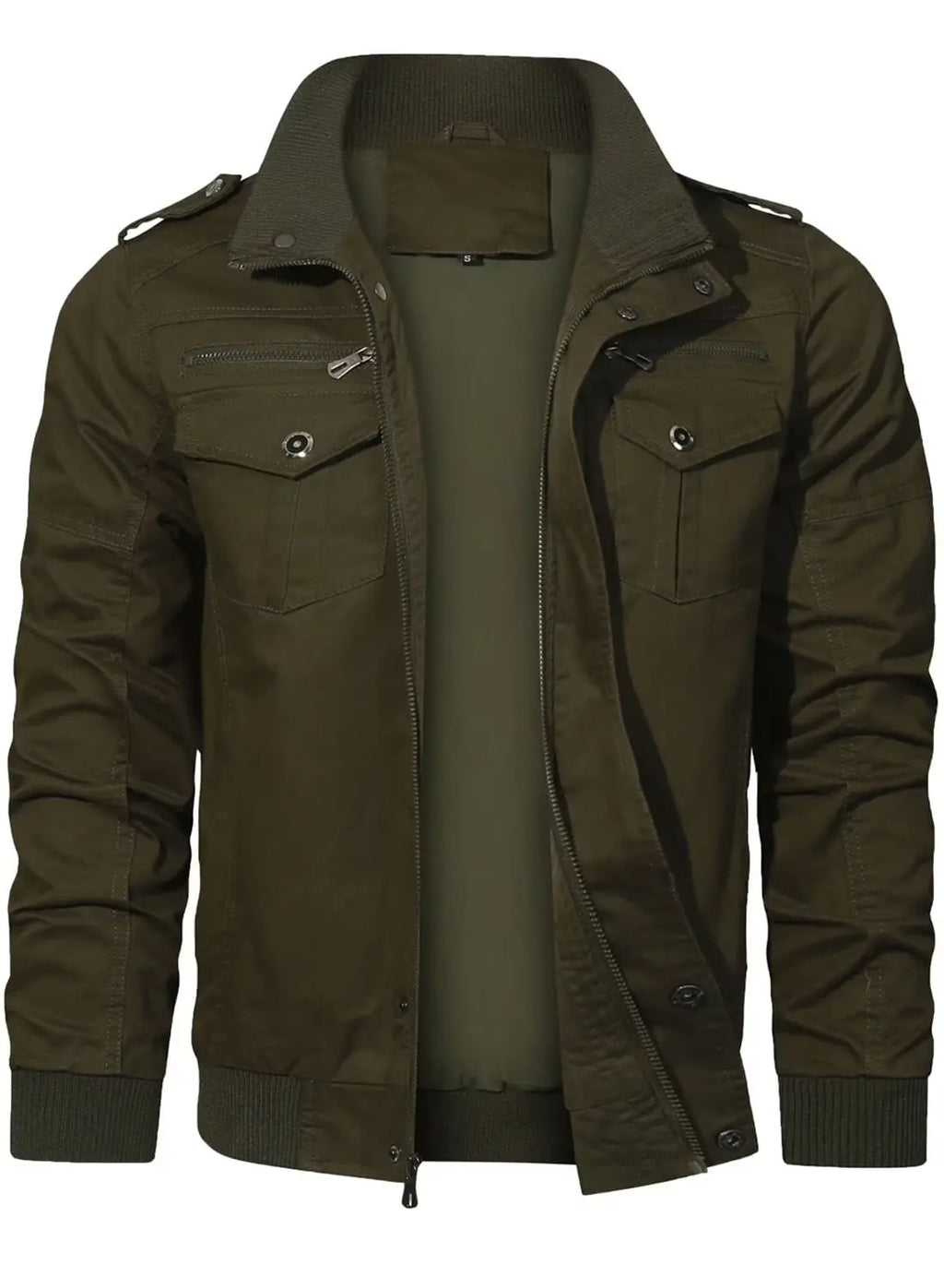 Men'S Casual Jackets Windbreaker Outwear Cargo Bomber Jackets Full Zipper Mid Length Fall Spring Coats Darkgreen S
