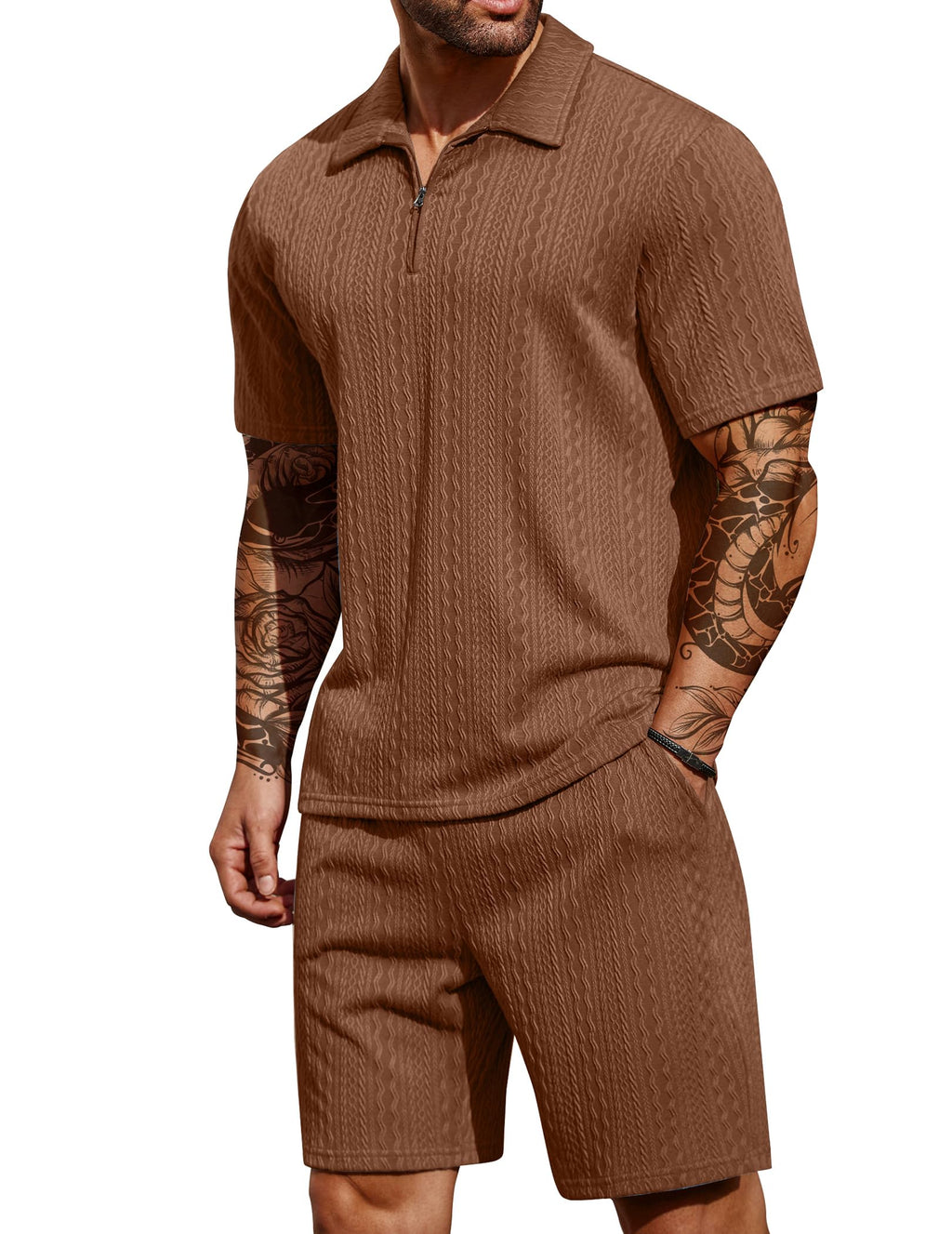 COOFANDY Men's 2 Pieces Outfits Casual Quarter Zip Polo Shirt and Shorts Set Athletic Jogging Summer Tracksuit COMFORT BOUTIQUE