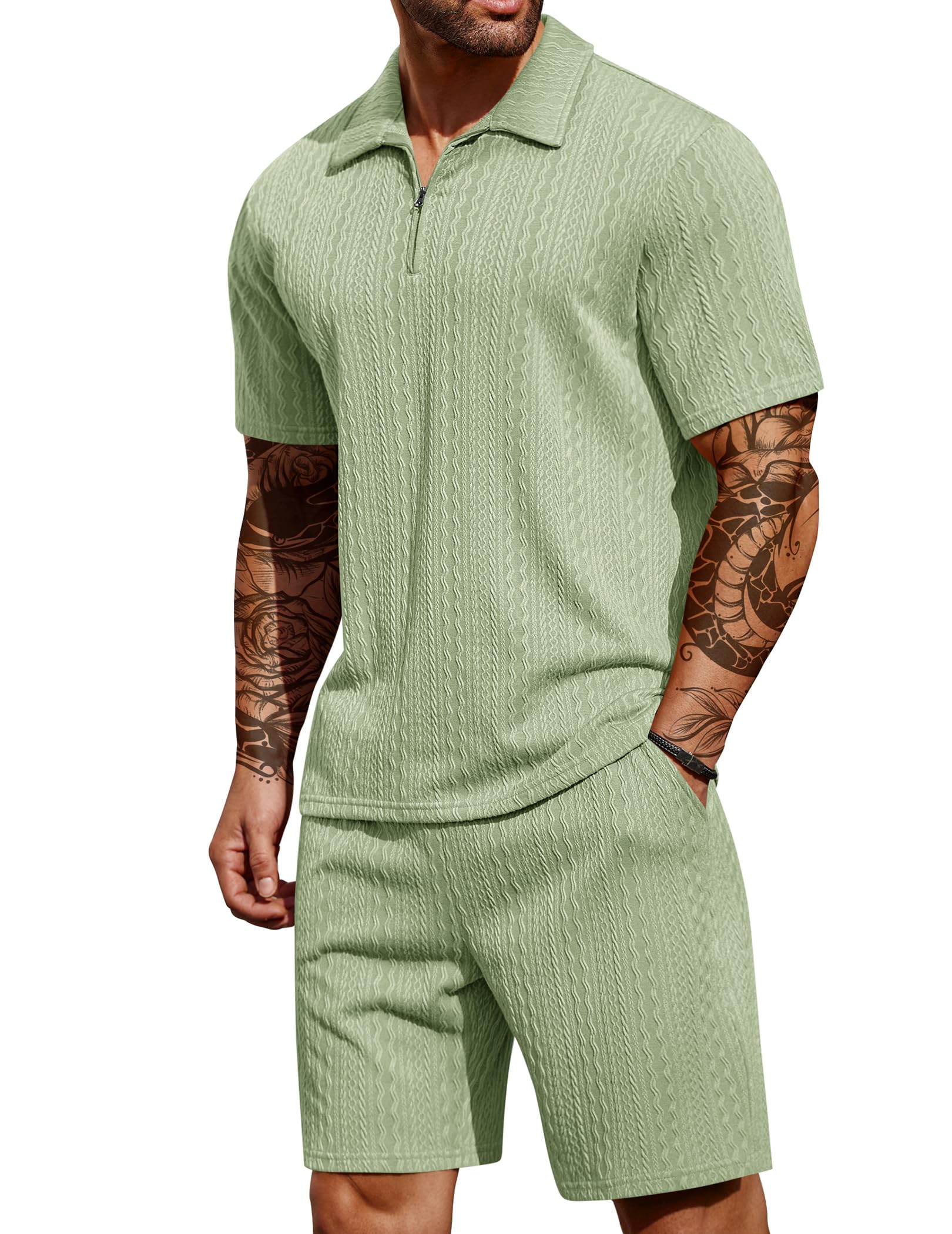 COOFANDY Men's 2 Pieces Outfits Casual Quarter Zip Polo Shirt and Shorts Set Athletic Jogging Summer Tracksuit COMFORT BOUTIQUE